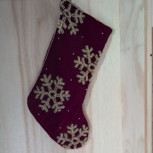 Burgundy Velvet and Gold Beaded Snowflake Christmas Stocking